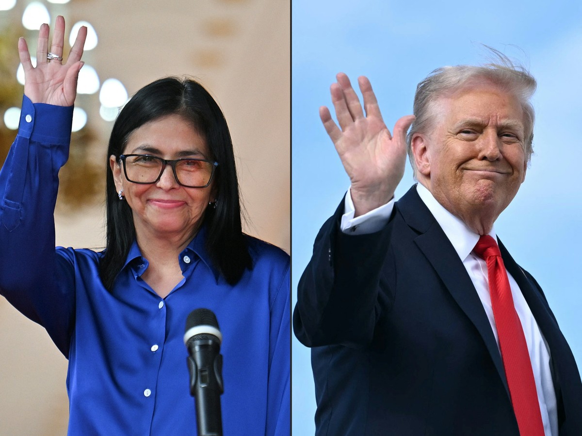 Delcy Rodríguez y el presidente estadounidense Donald Trump.